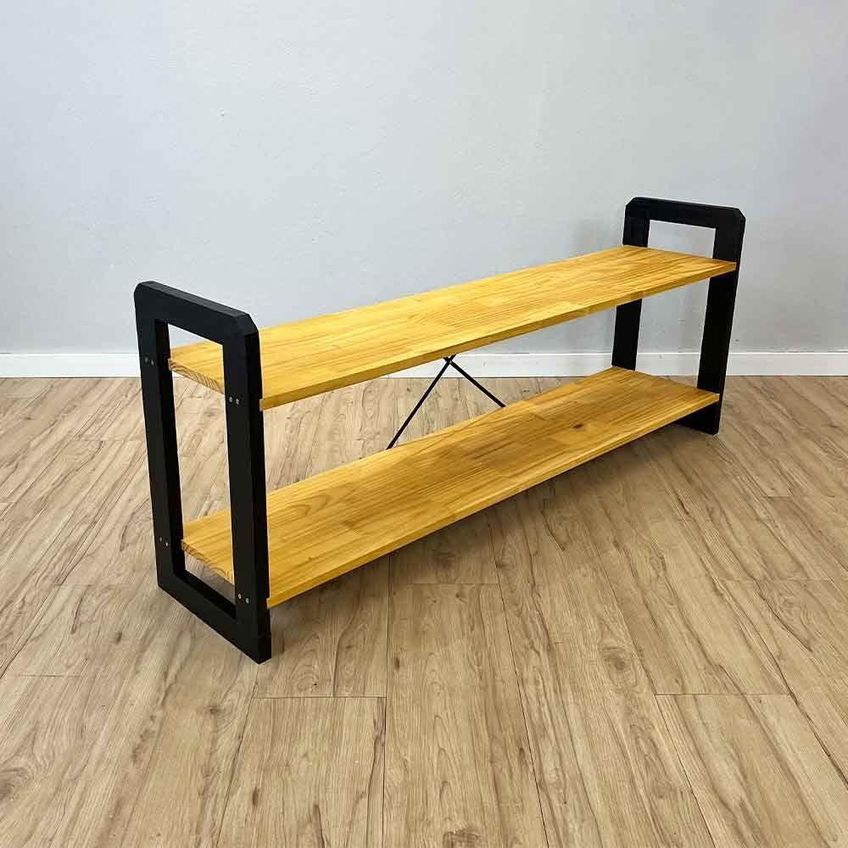 Rack TV Linea 140cm Madeira Pinus Com Suporte Nozes E Preto Artfactory Design - imagem 5
