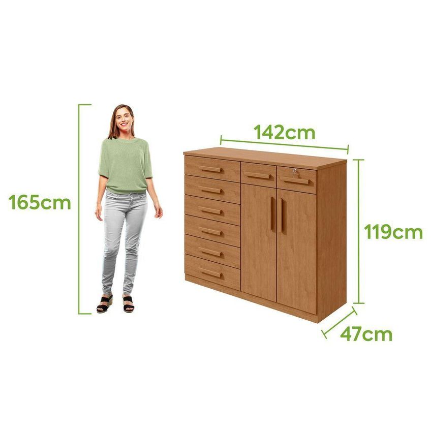 Cômoda Toronto 8 Gavetas MDF MDP Puxador MDF Amêndoa Móveis Lopas - imagem 4