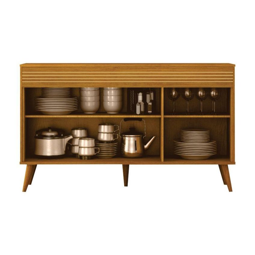Buffet Jade Gold 3 Portas 3 Prateleiras MDF Com Pés Inclinados Cinamomo-Off White Leifer Móveis - imagem 4