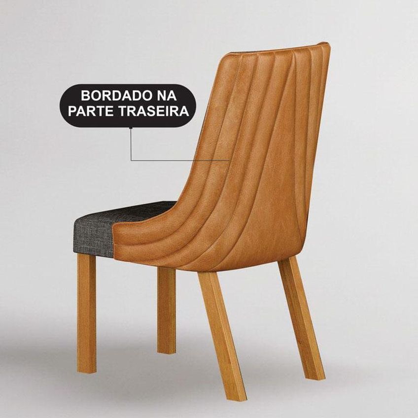 Cadeira Para Mesa De Jantar Belle Kit 2 Peças Madeira Com Tecido Linho Terracota Leifer Móveis - imagem 3