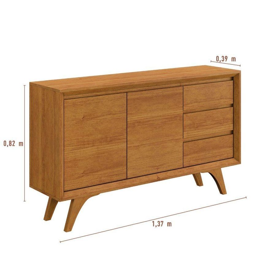 Buffet Piazza 2 Portas MDF Pés Madeira Reguláveis Naturalle Mavaular Móveis - imagem 4