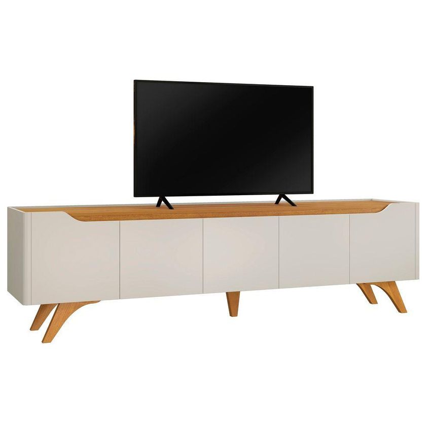 Rack Atenas 220 Para TV 220cm MDF Com Prateleiras Off White E Naturalle Mavaular Móveis - imagem 5