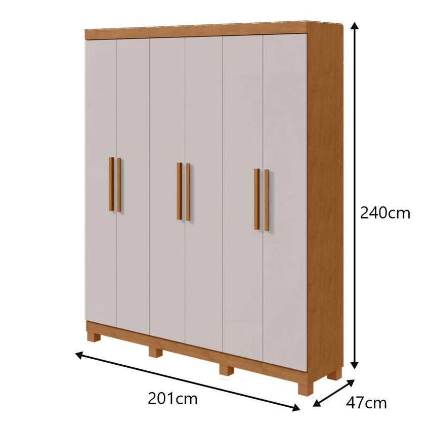 Guarda Roupa Casal Jazz 6 Portas De Bater 3 Gavetas Mdf-mdp Amendoa Clean-off White Móveis Lopas - imagem 5