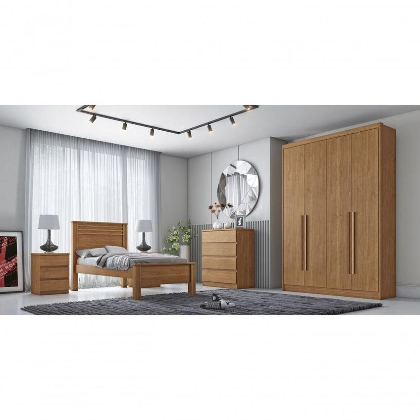 Guarda Roupa Casal Moderni New 4 Portas De Bater 3 Gavetas Mdp Brilhante Cumaru Fendi Móveis Novo - imagem 4