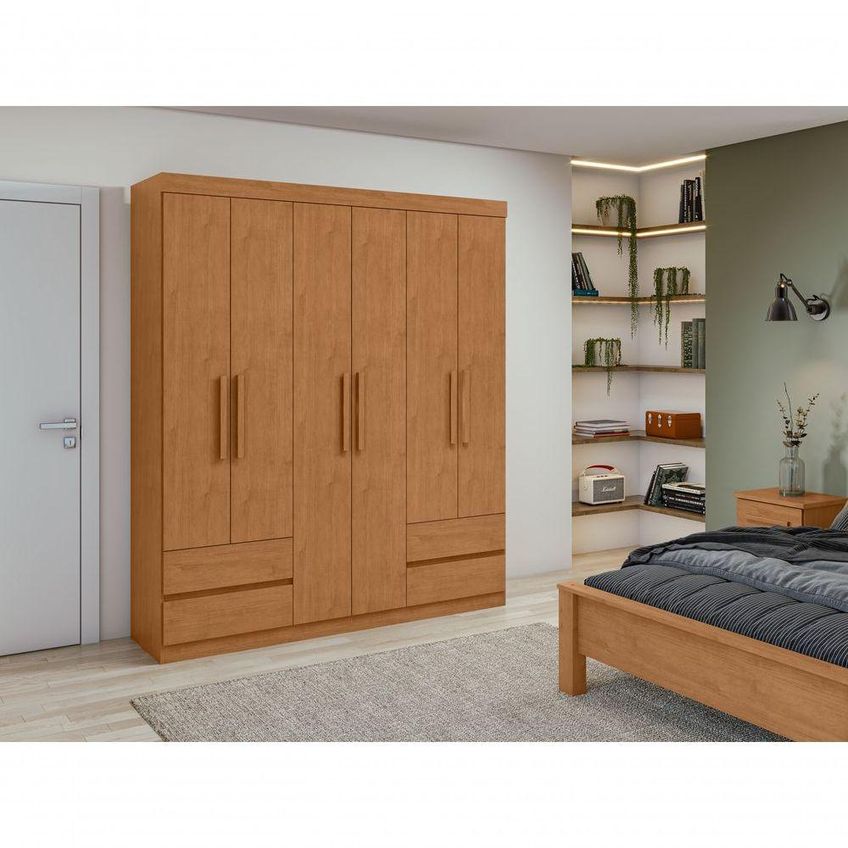 Guarda Roupa Casal Zeus 6 Portas 4 Gavetas MDP Amendoa Clean Móveis Lopas - imagem 3
