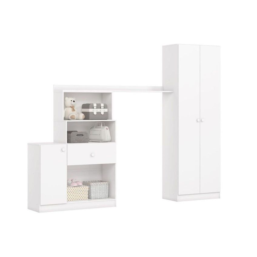 Guarda Roupa Infantil Pétala 3 Portas De Bater 1 Gaveta MDP Branco Henn - imagem 3
