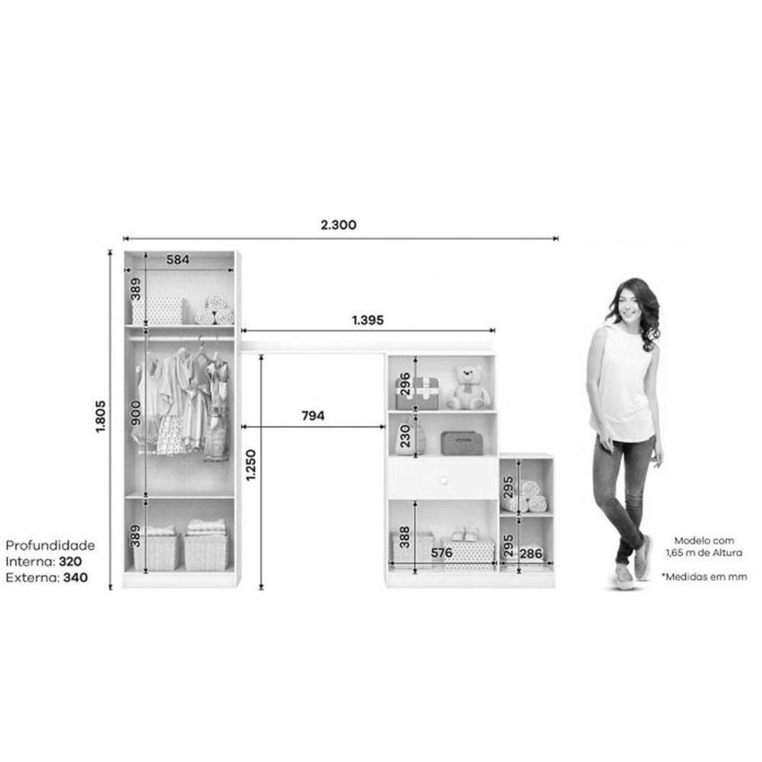Guarda Roupa Infantil Pétala 3 Portas De Bater 1 Gaveta MDP Branco Henn - imagem 4
