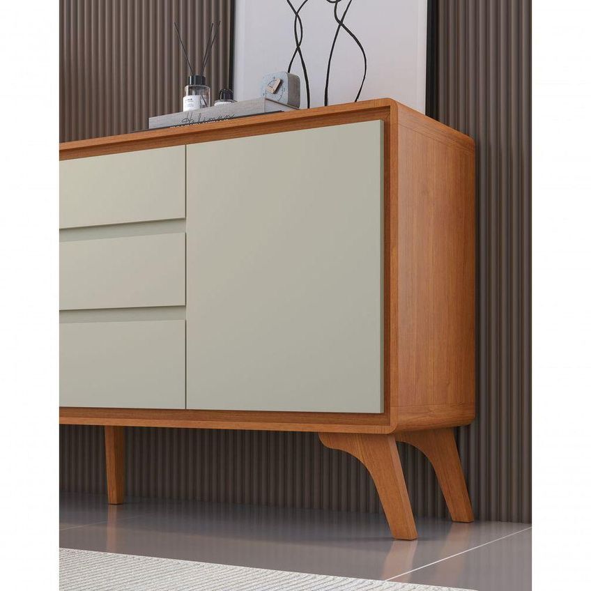 Buffet Sinus Moderno 2 Portas 3 Gavetas MDF 165cm Naturalle E Off White - imagem 3
