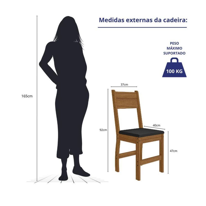 Kit 8 Cadeiras De Jantar Milano MDF Preta Base Carvalho Pallazio - imagem 5