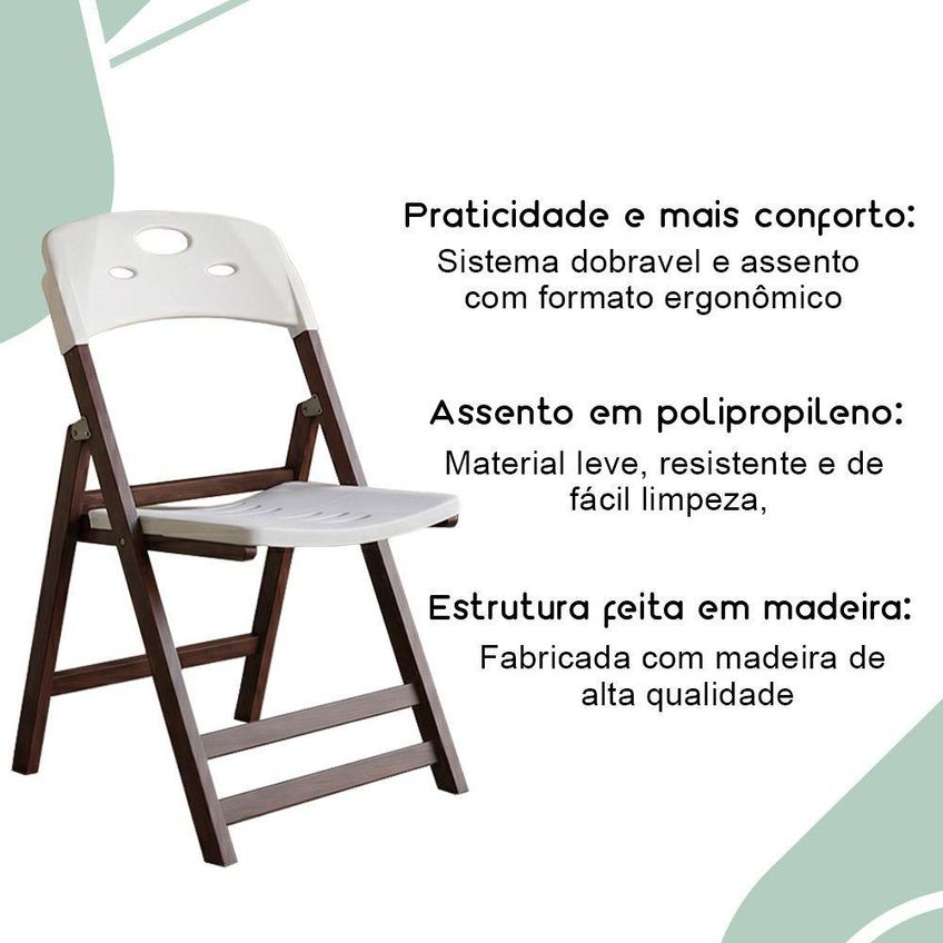 Cadeira Dobrável Elegance Madeira Polipropileno 49cm Branco Mais Madeira - imagem 4