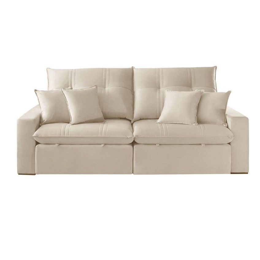 Sofá Império 3 Lugares Retrátil E Reclinável 210cm Creme Bouclê - imagem 4