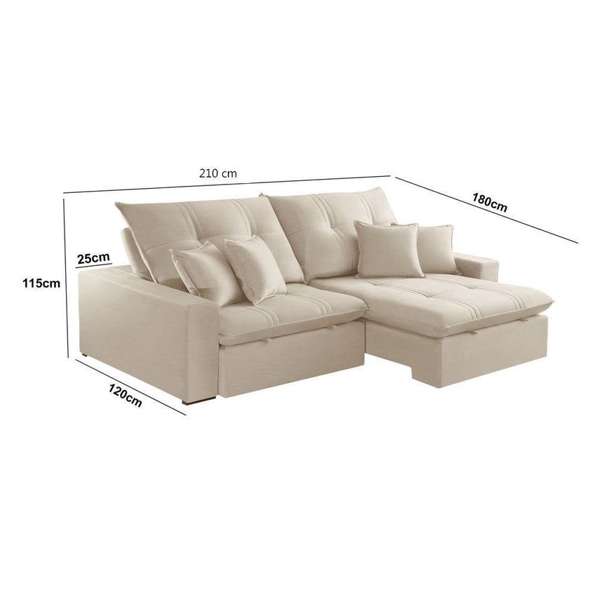 Sofá Império 3 Lugares Retrátil E Reclinável 210cm Creme Bouclê - imagem 5