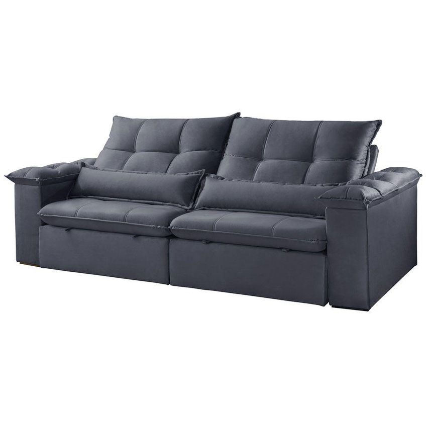 Sofá B010 3 Lugares Retrátil E Reclinável 210cm Cinza Escuro Veludo Meu Sofá Online - imagem 3