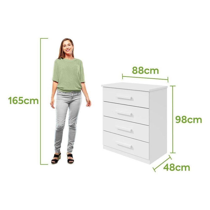 Cômoda Baião 4 Gavetas MDP Puxador MDF Branco Fosco Móveis Lopas - imagem 3