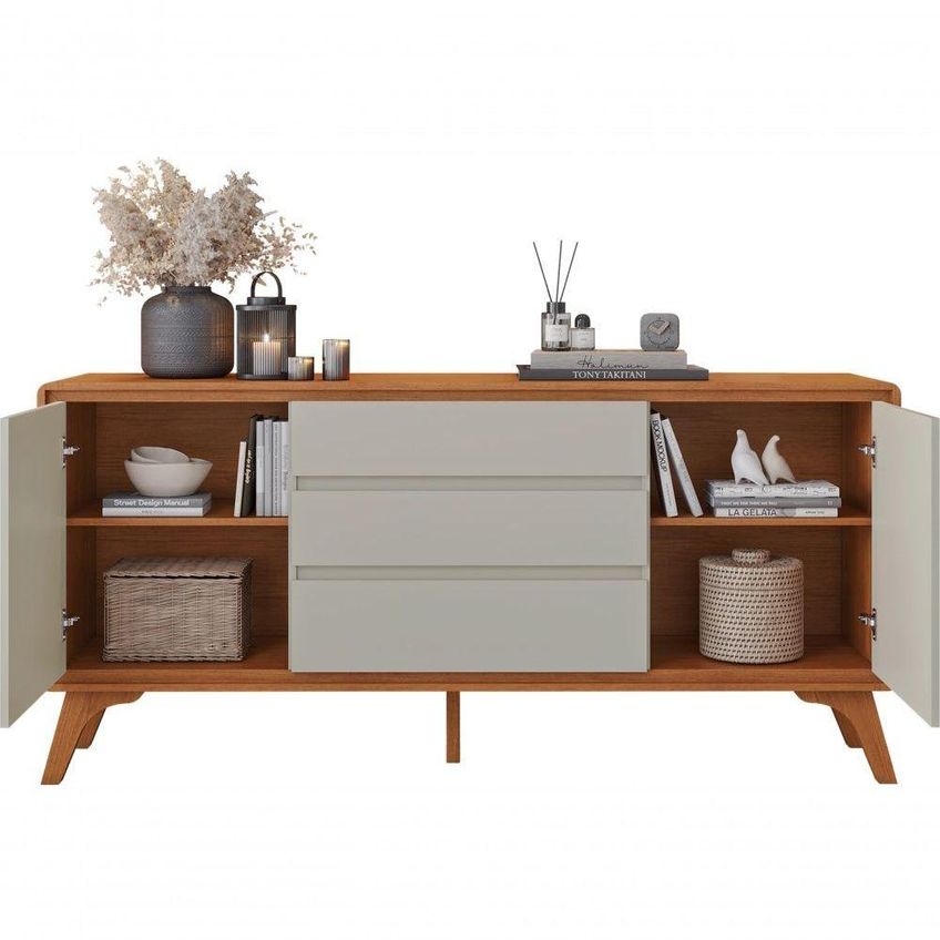 Buffet Sinus 2 Portas 3 Gavetas MDF 165cm Off White Mavaular Móveis - imagem 4