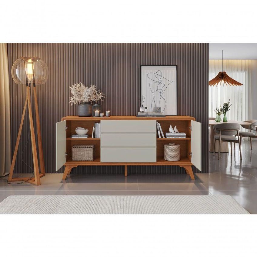 Buffet Sinus 2 Portas 3 Gavetas MDF 165cm Off White Mavaular Móveis - imagem 5