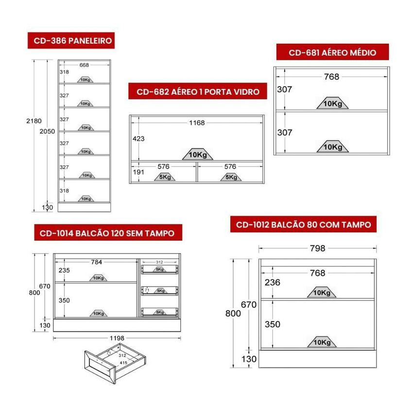 Cozinha Completa Denver 9 Portas 3 Gavetas MDF-MDP 270cm Branco Ditália Móveis - imagem 3
