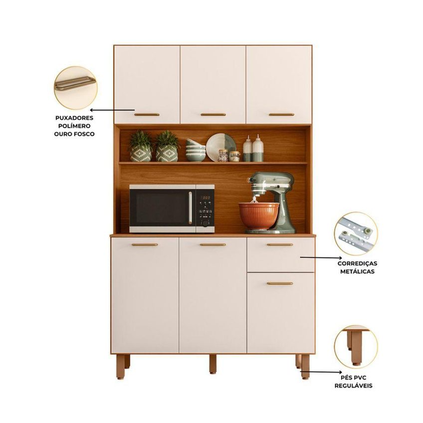 Kit Cozinha New Livia 6 Portas 1 Gaveta MDF-MDP Freijó Pallazio - imagem 3