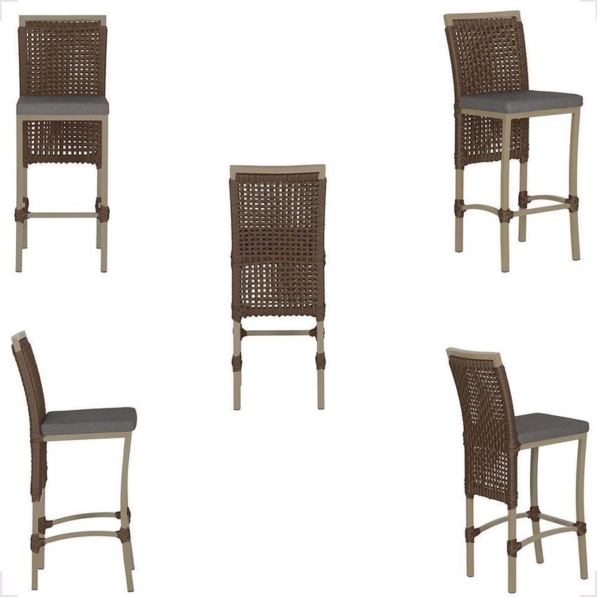 Kit 7 Banquetas Roma Fendi Alumínio Corda Náutica Tecido Encosto Fixo Marrom Trama Original - imagem 3