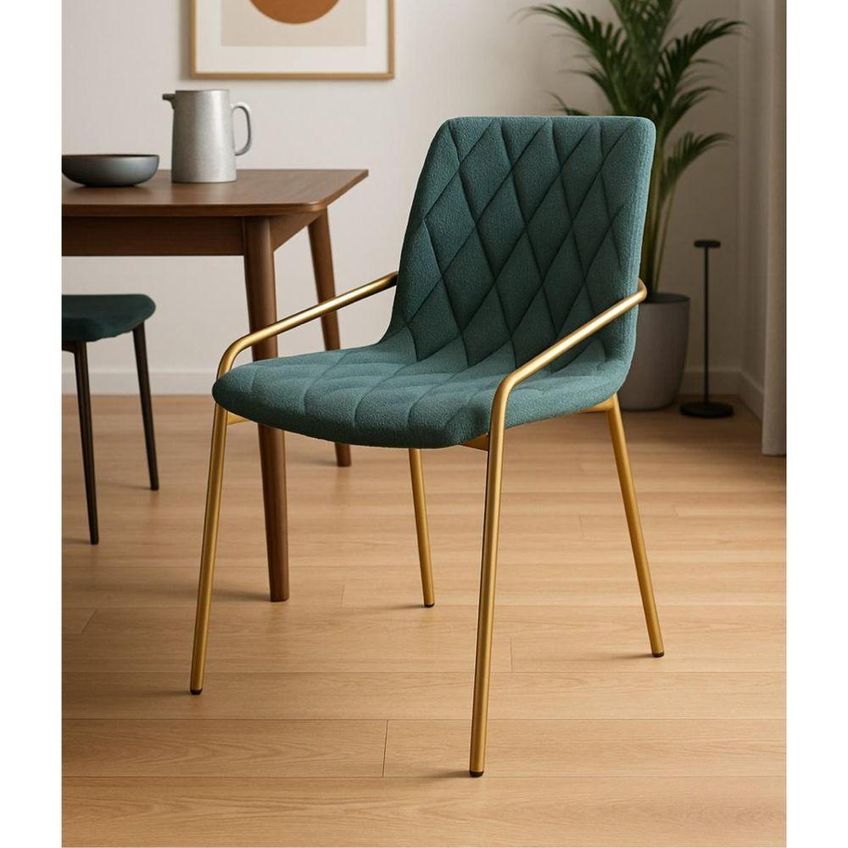 Kit 4 Cadeiras Anitta Aço Carbono Dourado Linho Verde Exclusiva Home & Decor - imagem 4