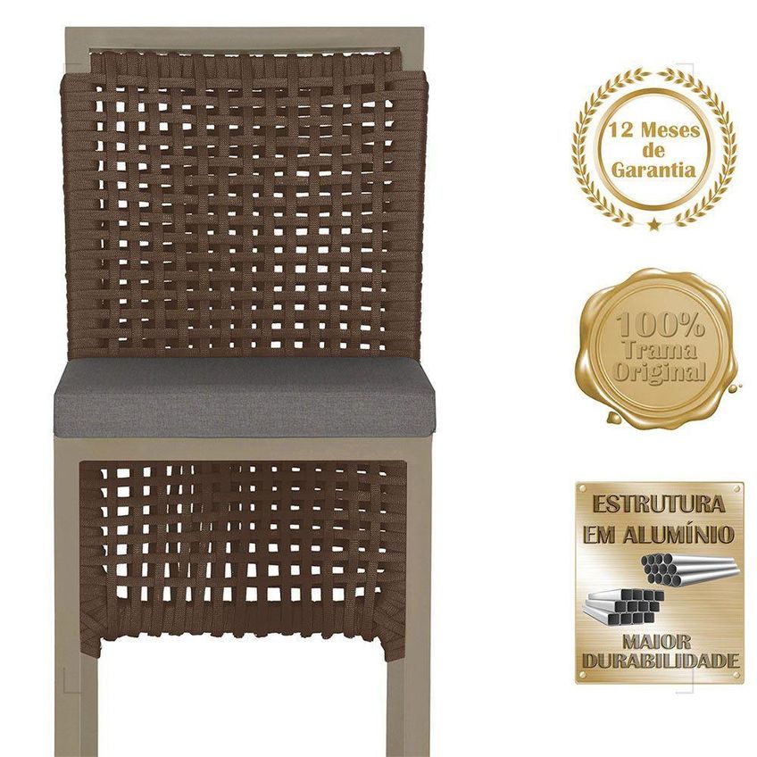 Kit 7 Banquetas Roma Fendi Alumínio Corda Náutica Tecido Encosto Fixo Marrom Trama Original - imagem 4