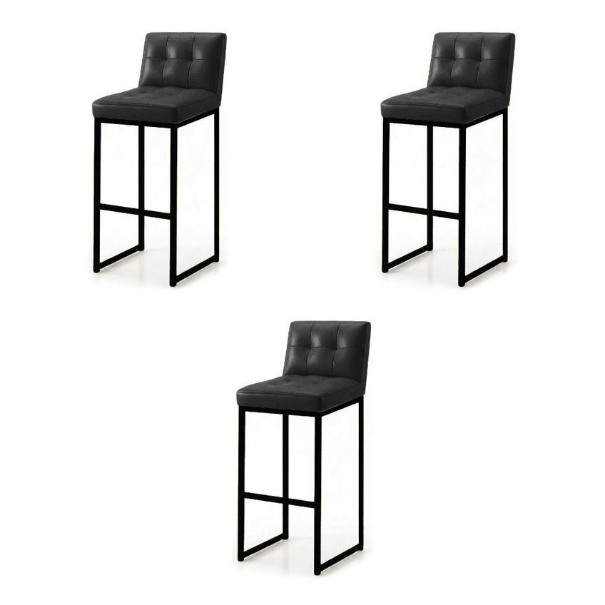 Kit 3 Banquetas Lirina Pu Base Fixa Com Encosto Industrial Preto D'rossi - imagem 5