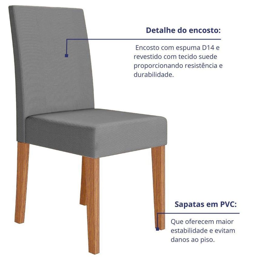 Kit 4 Cadeiras De Jantar Josi Mdf Suede Base Freijó Cinza Pallazio - imagem 3