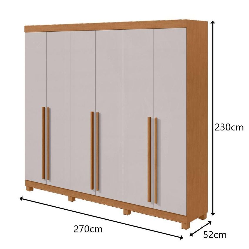 Guarda Roupa Casal Bertha 6 Portas De Bater 6 Gavetas MDP Amendoa Clean Off White Móveis Lopas - imagem 5