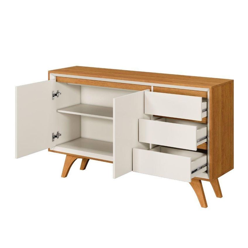Buffet Piazza 2 Portas MDF Pés Madeira Maciça Off White Mavaular Móveis - imagem 3
