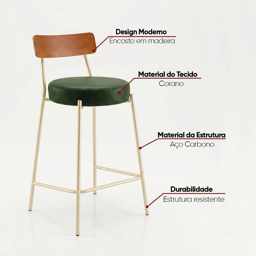 Banqueta Londrina Pu D03 Assento Pu Base Fixa Com Encosto 95cm Verde D'rossi - imagem 5