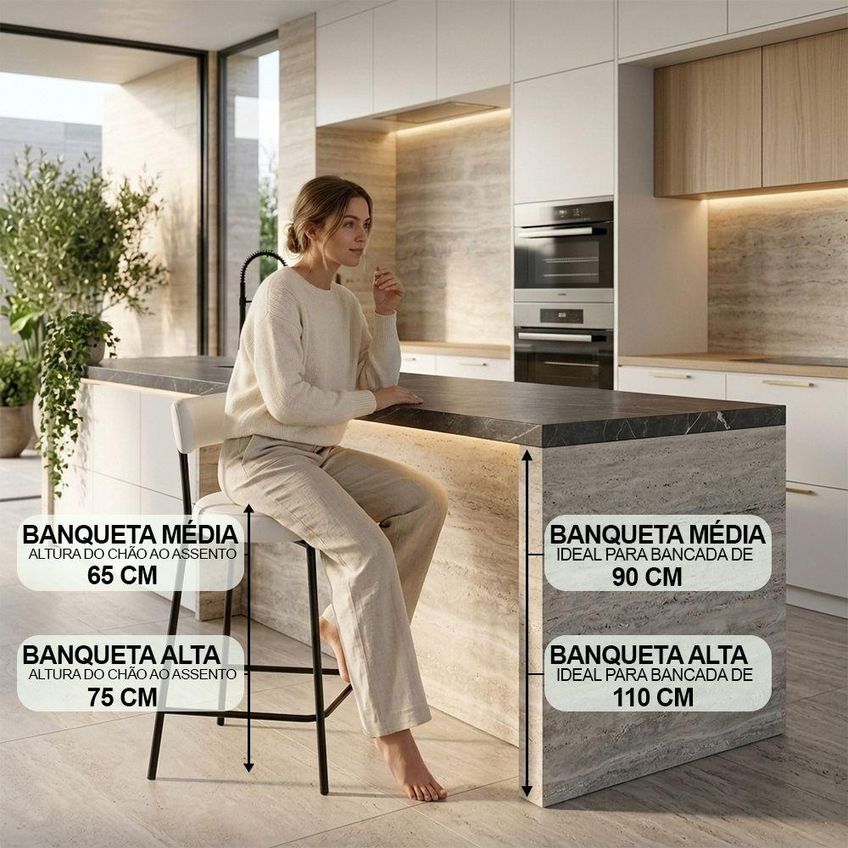 Banqueta Alta Londres Pu Assento Em Sintético Pu Com Encosto Fixo 75cm Branco D'rossi - imagem 5