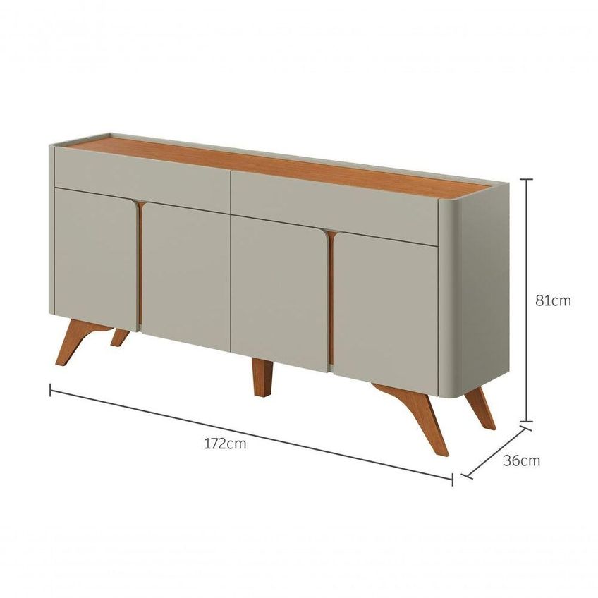 Buffet Arcus Moderno 4 Portas 2 Gavetas MDF 172cm Off White Naturalle Mavaular Móveis - imagem 3