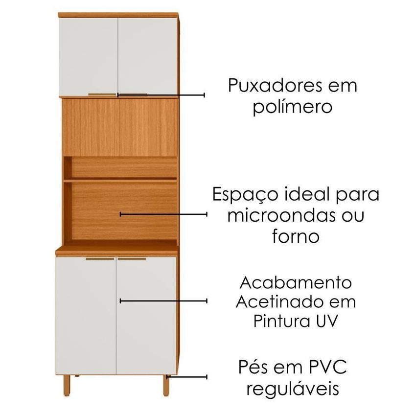 Paneleiro Duplo Bari 6 Portas 10 Prateleiras MDF Tamanho 70cm Freijó Off Acetinado Poliman - imagem 3