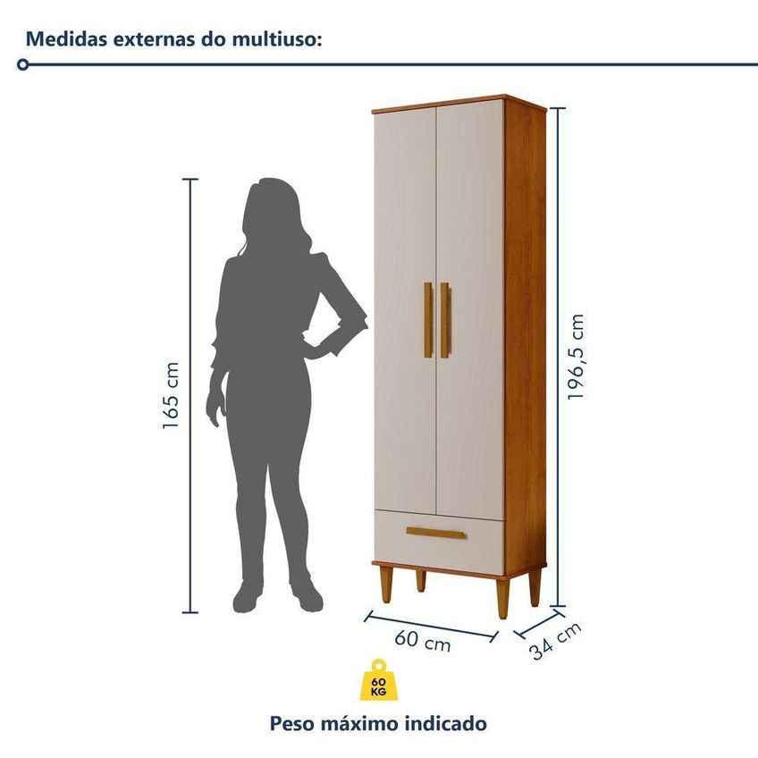 Armário Multiuso Natal 2 Portas 1 Gaveta MDP 60cm Off White Kaiki Móveis - imagem 3
