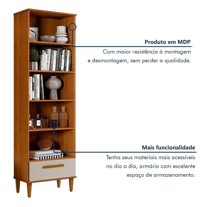 Armário Multiuso Natal 2 Portas 1 Gaveta MDP 60cm Off White Kaiki Móveis - imagem 4
