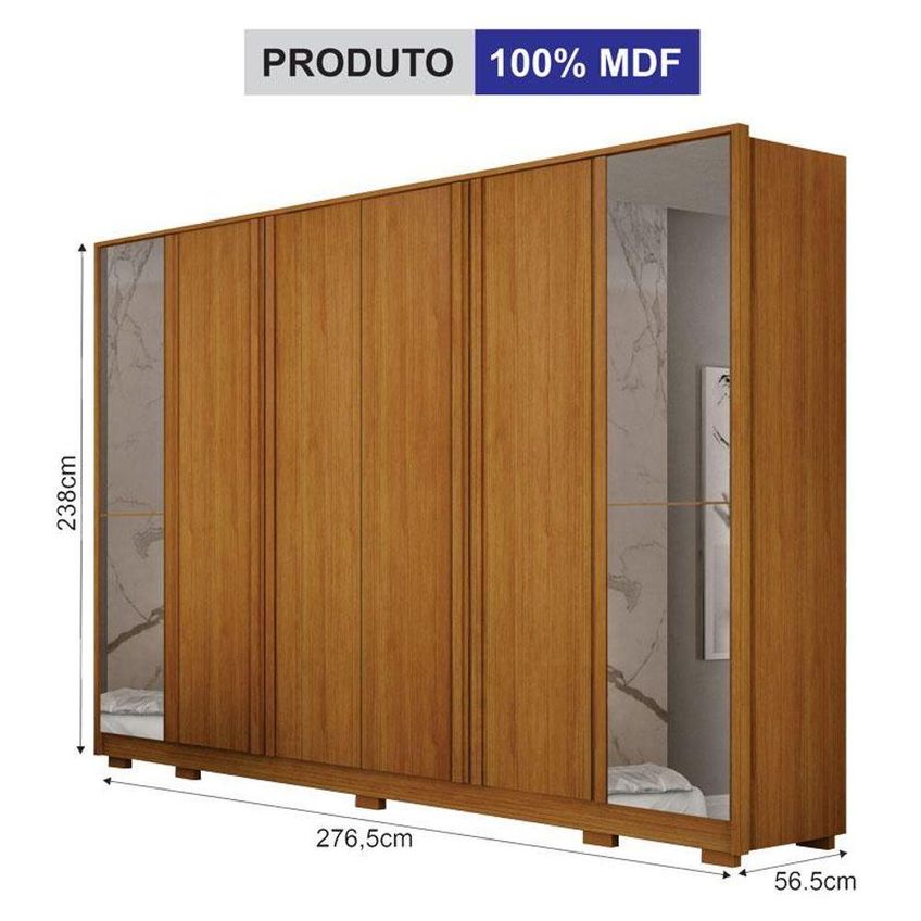 Guarda Roupa Casal Ares 6 Portas Com Espelho Cinamomo Com Cômoda San Marino 8 Gavetas Cinamomo Leifer - imagem 3