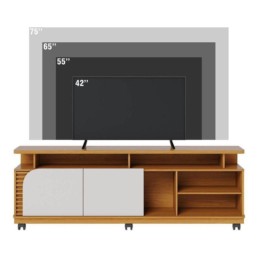 Rack Bancada Jurerê 1.8 Para TV 75" 180cm MDP Com Rodízios Off White Colibri - imagem 3