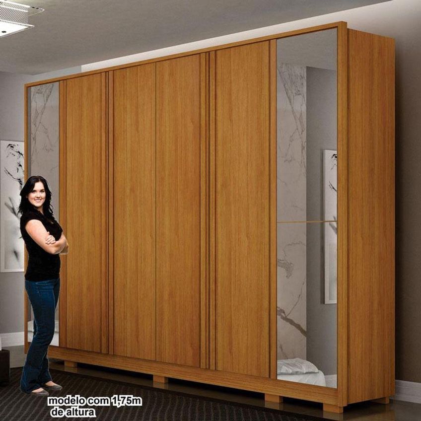 Guarda Roupa Casal Ares 6 Portas Com Espelho Cinamomo Com Cômoda San Marino 8 Gavetas Cinamomo Leifer - imagem 5