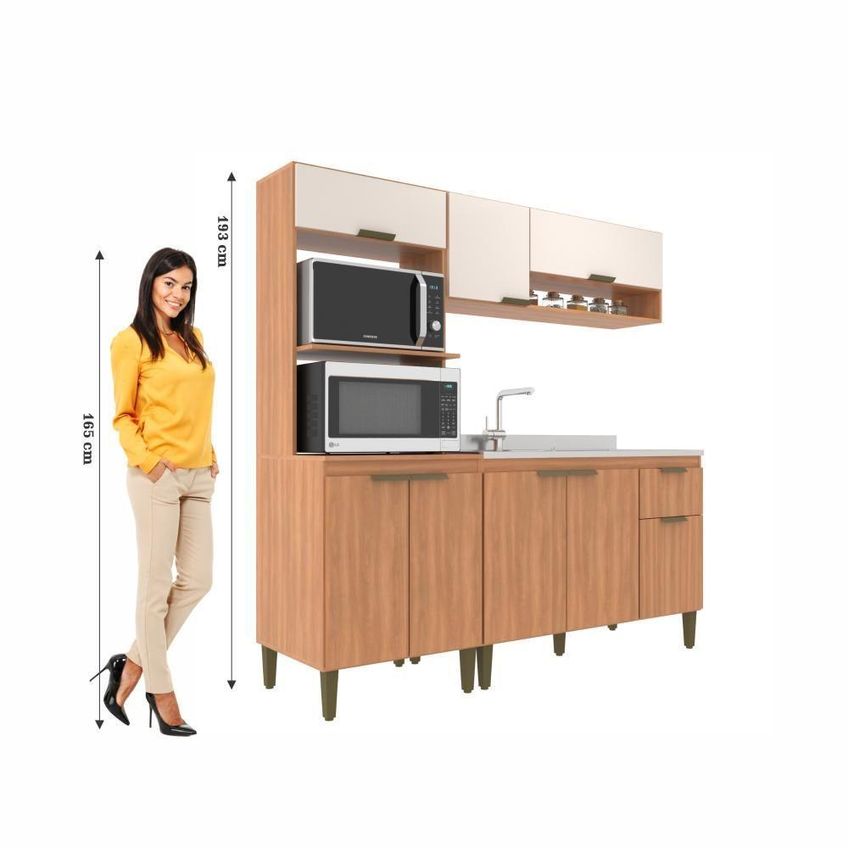 Cozinha Completa Modulada Alana 12 Portas MDP Freijó Off White J Carvalho Móveis - imagem 3