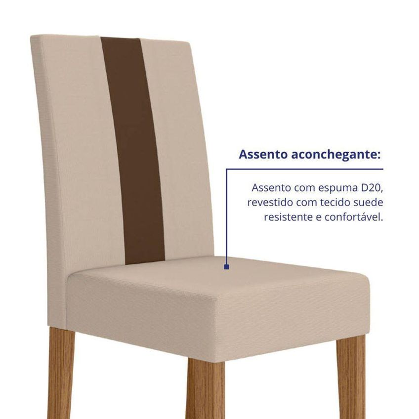 Kit 8 Cadeiras De Jantar Linea Mdf Suede Bege Base Carvalho Pallazio - imagem 3