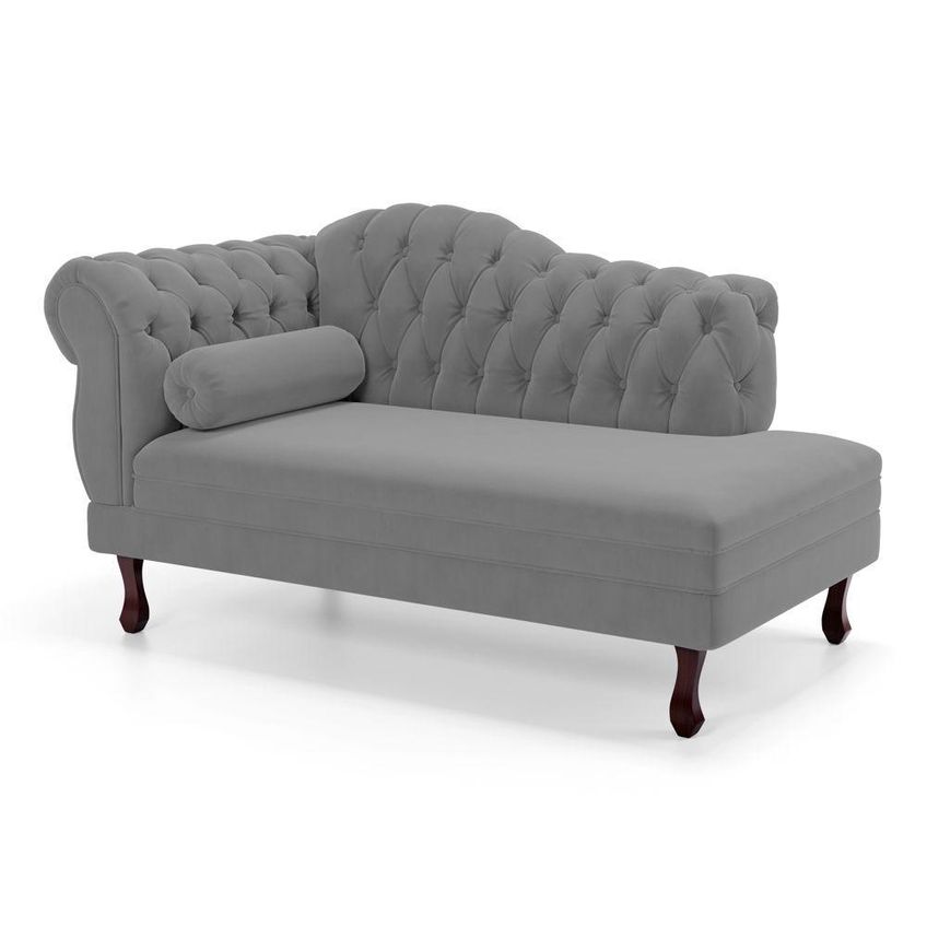 Divã Recamier Lavínia 1 Lugar 150cm Capitonê Suede Cinza Abmaza - imagem 3