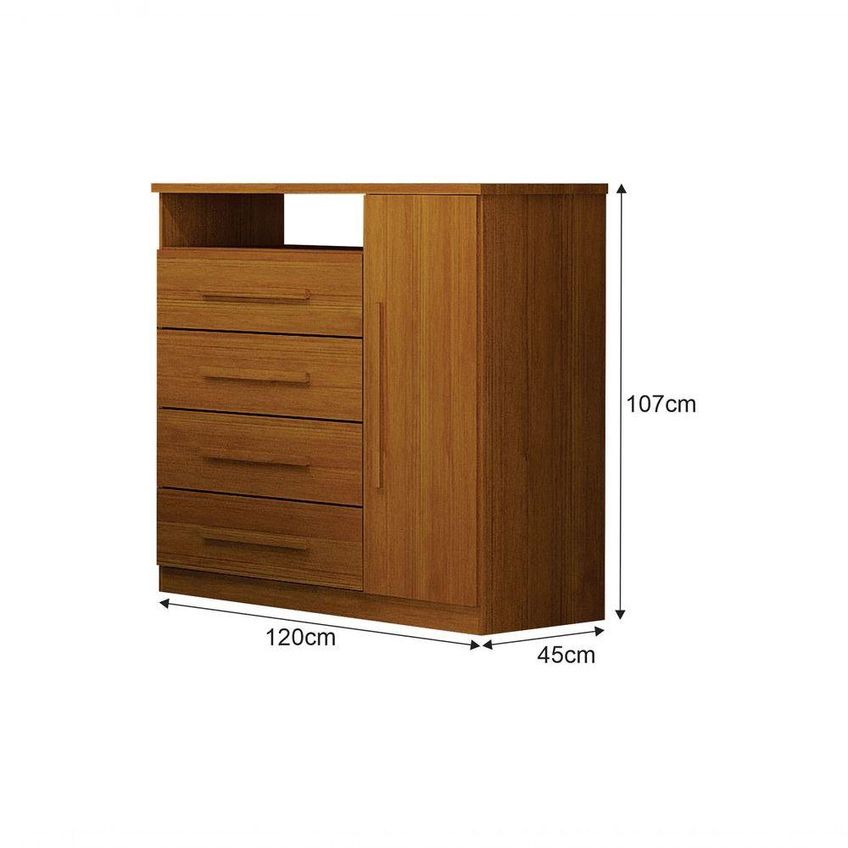 Cômoda Diamante 4 Gavetas MDF Puxadores em Madeira Cinamomo Leifer Móveis - imagem 2