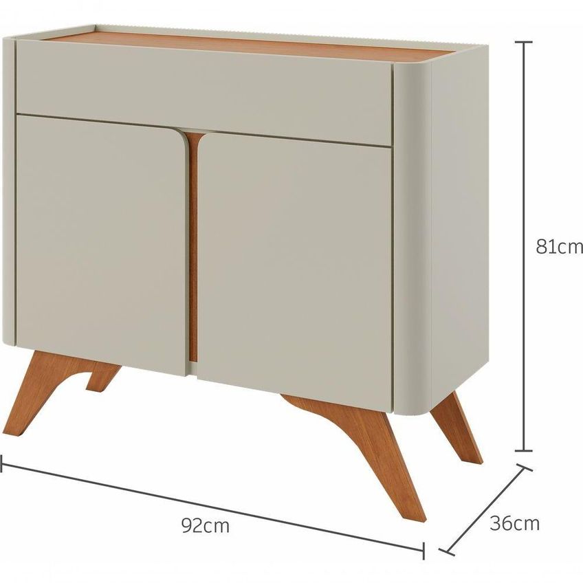 Buffet Arcus Moderno 2 Portas 1 Gaveta MDF-MDP 92cm Off White E Naturalle - imagem 4