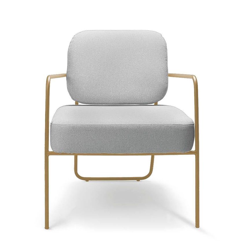 Kit 2 Poltronas Elaine Estrutura Mdf Base Aço Dourado Linho Cinza D'rossi - imagem 2