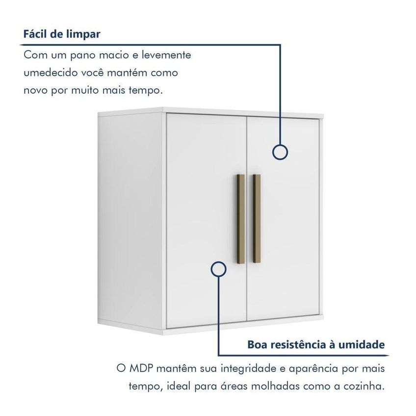 Armário Aéreo Lorena 60cm 2 Portas MDF MDP Porta de Bater Branco - imagem 2