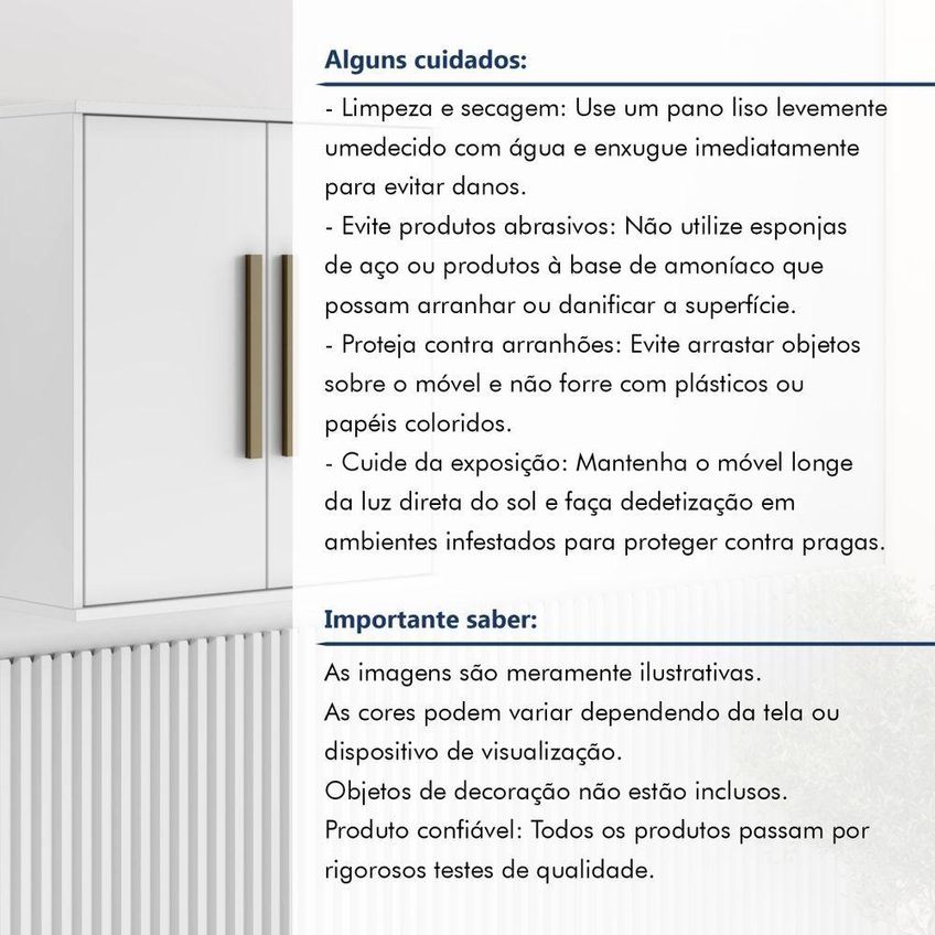 Armário Aéreo Lorena 60cm 2 Portas MDF MDP Porta de Bater Branco - imagem 3