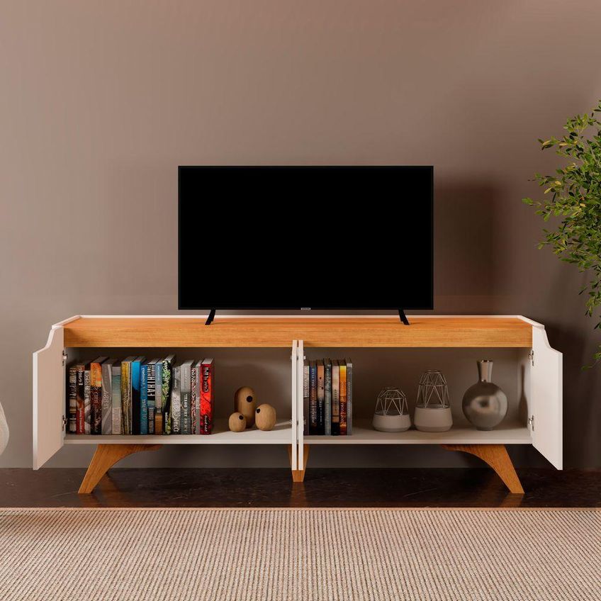 Rack Atenas 180 180cm MDF com 2 Gavetas Off White Mavaular Móveis - imagem 4