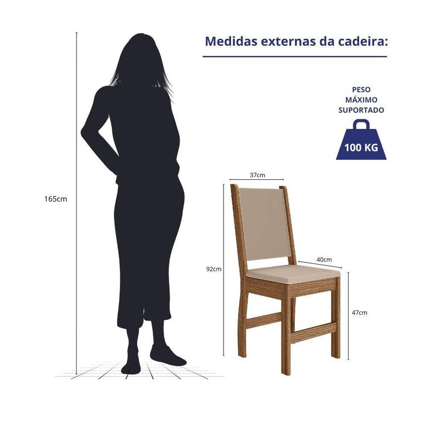 Kit 8 Cadeiras De Jantar Clara Mdf Courino Bege Pallazio - imagem 3