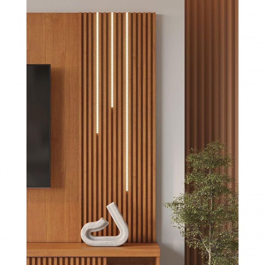 Painel Com Rack Home Arezzo Para Tv 75" 220cm Mdf-mdp Com Led Amadeirado - imagem 3