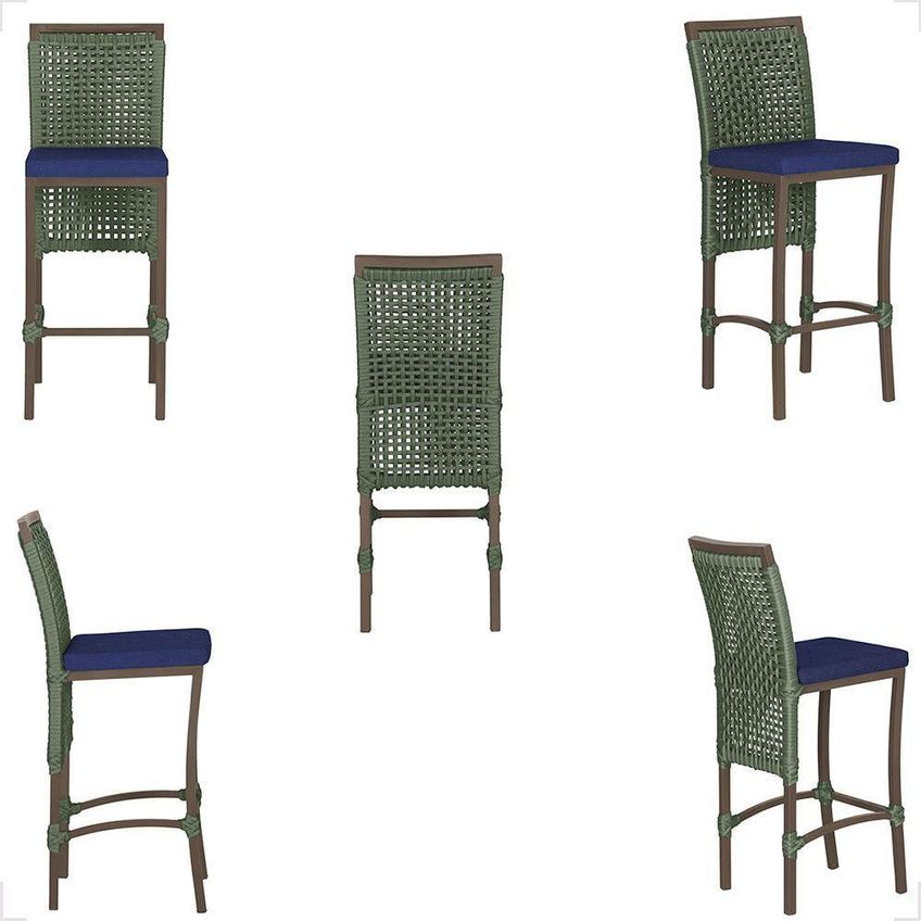 Kit 6 Banquetas Roma Alumínio Corda Náutica Tecido Verde Marrom Trama Original - imagem 5